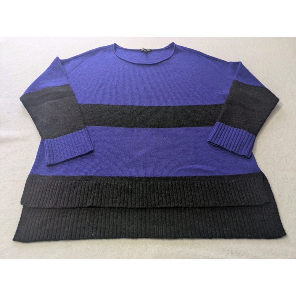 Eileen Fisher Striped Superior Yak Wool Sweater Pullover Jumper Large Blue Black - Picture 5 of 10